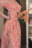 Sleeve French Elegant Dress Beach Floral One Piece Dress Korean Fashion Party 2023 Summer Casual Vintage Midi Dress