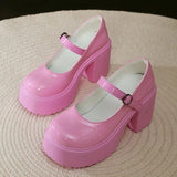 High Heels Mary Jane Shoes for Women Pu Leather Chunky Platform Pumps Woman Gothic Buckle Strap Lolita Shoes Size