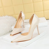 Breakj Fashion Simple Sexy Nightclub Show Thin Heel Ultra High Heel Side Hollow Shallow Metal Single