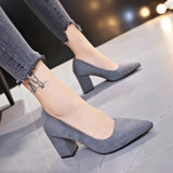 Breakj High-Heeled Velvet Single Shoes Women's Coarse Heel And Light-Mouthed Pointed Fashion Shoes Ladies