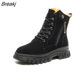 Winter Shoes Women Suede Leather Boots Flat Non-slip Snow Boots Genuine Leather Warm Plush Women Ankle Botas Black