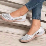 Retro Pu Leather Hollow Out Flats Women Spring Summer Thick Sole Wedges Shoes Woman Comfy Slip on Casual Shoes Size