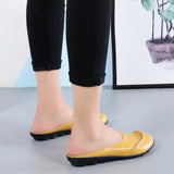 Breakj First Half Of The Slippers Women Wear 2023 New Bean Shoes Flat Bottom Large Lazy Cold Drag Woman