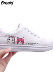Women Sneakers Fashion Breathble Vulcanized Shoes Pu Cute Cat Cartoon Lace Up Casual White Women Shoes Zapatos De Mujer