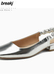 Size 34-40 Women Sandals Real Leather Silver Low Heels Shoes For Women Summer 2023 Slingback Pumps Casual Office