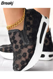 Dropship Platform Wedges Woman Shoes 2023 New Sporty Sneakers Floral Embroidered Slip On Wedge Sneakers Comfy