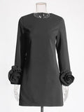 French Literary Style And Wind Collar Three-Dimensional Flower Splicing Short Dress 2025 Summer New Temperament Long-Sleeved Short Dress