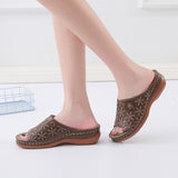 Breakj Round Head Retro National Style Solid Female Cool Drag Hollow Car Slit Slope And Comfortable Large-Size Sandals Mother
