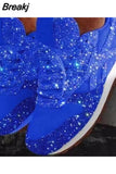 Style Women Casual Lace Up Sneakers Outdoor Sport Running Shoes Glitter Shoes Mesh Flat Shoes Ladies Sequin Vulcanized