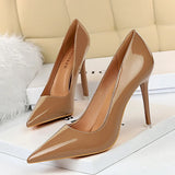 Breakj Fashion Simple Fine Heel High Heel Bright Face Patent Leather Shallow Mouth Pointed Women's Shoes High Heels Single