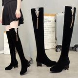 Women Over Knee Thick And Thin Boots 2025 Autumn And Winter High-Heeling Boots Showing Thin Elastic Boots Plus Velvet Women