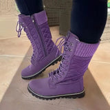 New Women Big Size Winter Snow Boots Dark Colour Warm Fur Insole Non-slip Outsole Zipper Upper Lace Up Botas De