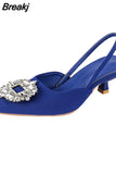 Bride Shoes Comfortable Triangle Heeled Party Wedding Shoes 2023 Brand Women Pumps Luxury Crystal Slingback High