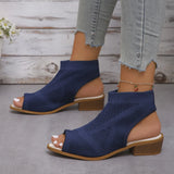 Fashion Knitted Hollow Coarse Heel High Heel Women's Fish Mouth Sandals One Foot Pedal New High-Heeled