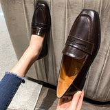 High Quality leather flats shoes woman slip on loafers 34-43 big size square toe oxford shoes woman comfy working