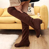 Breakj Long Boots Women's New Round Head High Cylinder Two Wearing Elastic Boots Flat Emvelvet Large Size Women's