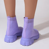 Spring Autumn Shoes Platform Round Toe Pink Purple Ladies Boots Zapatos Mujer Size 43 Women Boots Stretch Fabrics