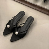 Breakj Satin Beads And Slippers 2025 Summer New Fish Mouth Pointed High Heels High-Heeled High-Heeled