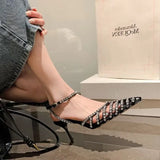 Pointed Toe Hollow Crystal Women Shoes Fashion Women Leather Slingbacks Pumps Wedding Bridal High Heeled