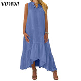 VONDA 2022 Summer Dress Women Vintage Asymmetrical Lace Maxi Long Dress Beach Robe Vestido Holiday Ruffled