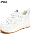 Leather Women Shoes Platform Sneakers Ladies Lace-up Casual Shoes Breathable Walking Shoes White Flat Girl