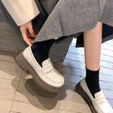 Women Pumps Spring Summer Retro Style Genuine Leather Platforms Thick Heels Loafers Shoes Woman Casual Size