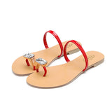 Female Summer Fashion Outside Wearing A Word Set Toe Round Head Rhinestone Cool Slippers Female Flat With