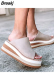 Summer Women Platform Slip On Sandals Open Toe Contrast Color Wedge Beach Shoes Ladies Outdoor Slippers Slides