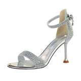 Breakj Sexy Banquet Summer Heels Women Shoes Thin Heel High Heel Open Toe Diamond Word Strap