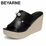 2019 New Summer Genuine Leather Platform Wedges Sandals Women Fashion High Heels Female Summer Shoes Size