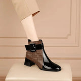 Breakj Heels Women's 2025 New Shoes Winter Korean Version Of The Fashion Round Head Short Boots Lady High Heel Low Barrel