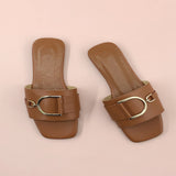 Breakj Color Large Square Head Metal Buckle Fluorescent Flat-Bottomed Slippers Women's Shoes Fashion