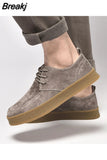 Vintage Men Leather Shoes Casual British Handmade Tooling High Top Round Toe Lace-Up Skate Shoes Men Flat Designer