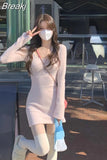 Knitted Sweater Dress Long Sleeve Y2k Mini Dress Party Casual 2023 Autumn Pure Color One Piece Dress Korean Fashion