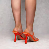 Women Square Toe Slippers Woman Sexy Thin High Heels Slides Summer Female Party Shoes Ladies Narrow Band Footwear Big