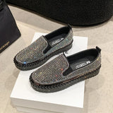 Breakj And Autumn 2025 New Pine Cake Thick Sole Large Leisure Single Shoes Women's Footle Shoes Water Drill Sewing Lazy