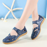 New Genuine Leather Women's Summer Sandals Cut-Outs Woman Flats Shoes Breathable Female Beach Loafers Soft Mother