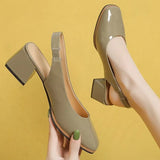 Pumps Elastic Heel PU Leather Upper Comfortable Round Head Slip-on Beige White 2021 Casual Cute Slippers Ladies