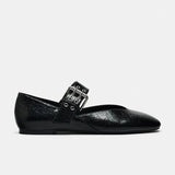 Breakj Black Ribbon With Buckle Mary Jane Flat-Bottomed Ballet Shoes New Flat-Heeled Round Head Shallow Single Shoe