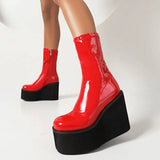 Style Red Black Platform Wedges Women Motorcycle Boots 2023 Winter Cool Street Women Shoes Ankle Boots Big Size