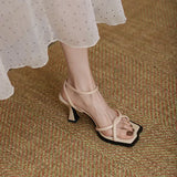 Heel Sandal for Women Med Suit Female Beige Summer Shoes Cross-Shoes High-heeled Medium Black Block Girls 2023 Fashion