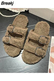 Shoes Luxury Sandals Summer Heels Espadrilles Platform Buckle Strap Suede Fashion Girls Outside Low High Fur Clogs