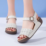 Breakj Summer New Cowhising Comfortable Mother Shoes Thick-Soled Rocking Sandals Women Buckle Outside Wearing Women