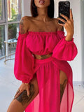 Women Fashion Print Perspective Party Suit Two Piece New Sexy Wrap Chest Short Top Slit Skirt Suit 2022 Summer Casual Beach