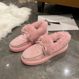 Breakj Boots Women Winter Round Head Thick Soles Plus Velvet Thick Cotton Shoes Women Sewing Shoes Snow Boots
