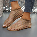 Breakj Summer New Fish Mouth Sandals Women Lace Sexy Mesh Sandals Large Size Water Drill Round Head Sandals
