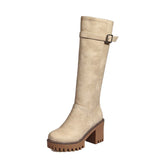 Breakj Women's Shoes Belt Buckle Thick Heel High Tube Martin Boots Large Size Women's Boots Perennial Style