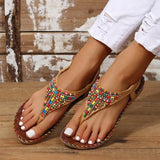 Breakj Roman Sandals Women's Summer Fairy Wind Flat Soles Toes Drilled Sandals Large Size