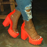 Club Party Platform Chunky Heel Sandals Summer Plus Size Shoes Transparent Gladiator Heel Sandals Shoes