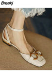 Summer Women Low Heel Sandals Square Toe Fashion Metal Decoration Mature Slingback Buckle Strap Office Ladies Casual